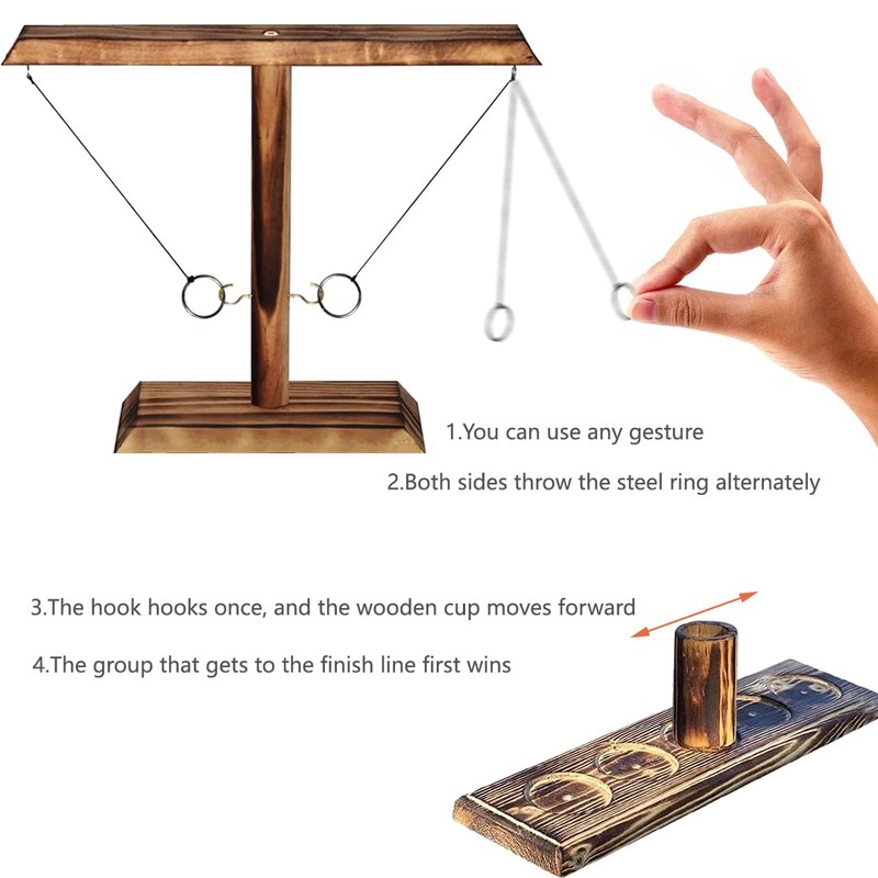 YEAPEAK Wooden Ring Toss Game, Hooks Ring Toss Game, Hook