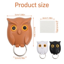Anseom 3 PCS Owl Key Holder, Magnetic Key Holder, Self Adhesive Key Holder for Wall, Automatic Open Close Eyes Owl Key Rack, Wall-Mounted Key Hook for Home Decor Accessories