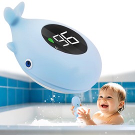 Baby Bath Thermometer (Upgraded) - BPA-Free Safety Bath Tub & Room Temperature Alert with 3-Color LED, Floating Water Thermometer Toy Gift for Newborn, Infant, Toddler (Whale)