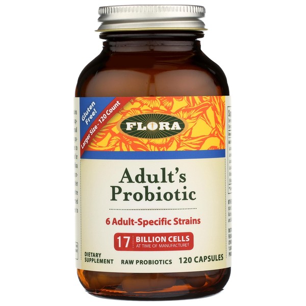 Flora - Adult's Probiotic Blend, Six Adult-Specific Strains, Gluten Free, Raw Probiotic with 17 Billion Cells, 120 Vegetarian Capsules