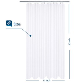 Barossa Design Long Shower Curtain with 80 inch Height, Fabric, Waffle Weave, Hotel Luxury Spa, Water Repellent, Machine Washable, 230 GSM Heavy Duty, White Pique Pattern Decorative Bathroom Curtain
