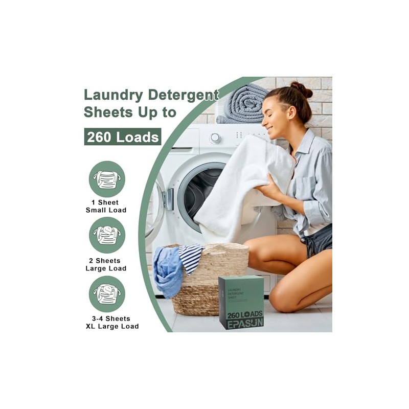 Laundry Detergent Sheets 260 Loads, Fresh Scent, Eco-Friendly Liquidless Soap