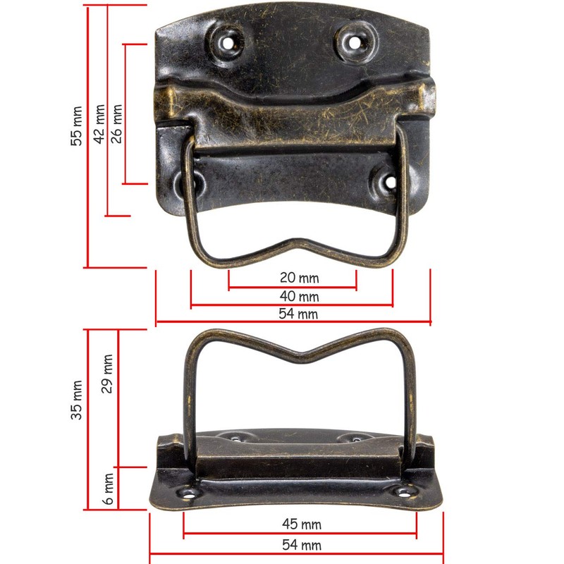Fuxxer® 4 x Antique Folding Handles for Chests, Boxes, 55