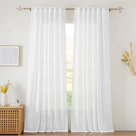 RYB HOME White Curtains Sheer - Linen Texture Sheer Window Covering, Light & Airy Translucent Panels for Bedroom Living Room Patio Glass Door, 52 inch Width x 95 inch Length, Set of 2