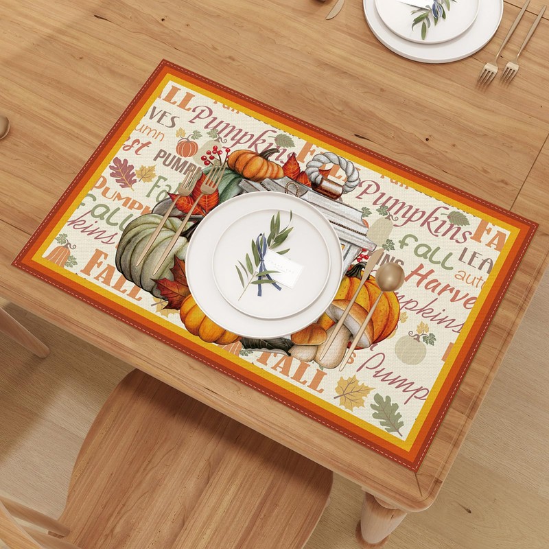 Juego de 4 manteles individuales de lino para otoño, decoración