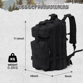 AUMENTAR Tactical Backpack for Men & Women, Black 30L Military Hiking Backpack with MOLLE System, Water Resistant Assault Pack, Bug Out Bag for Hunting, Survival, Camping, Gym, Fishing, EDC