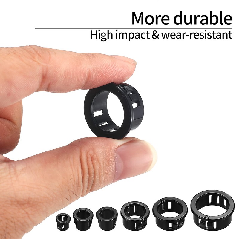 170 Pcs Cable Snap Bushing Grommets, Black Round Nylon Snap