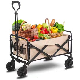 Folding Wagon, Collapsible Wagon Garden Cart Heavy Duty with All-Terrain Wheels, Outdoor Utility Foldable Beach Wagon for Camping Shopping Sports