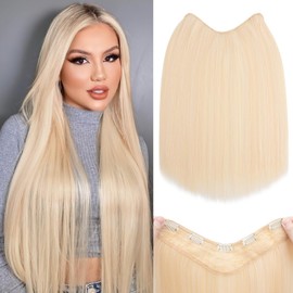 S-noilite One Piece Clip in Hair Extensions Balayage Blonde 18 Inch U-Shaped One Piece Weft Hair Extensions with 5 Clips Synthetic 3/4 Full Head Long Straight Clip in Hairpieces for Women,#02D/88/60