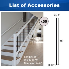 Belinova 50 Pack Round Aluminum Deck Spindles 26" x 0.1'' Metal Deck Balusters for Railing Staircase Balusters Shiny Black
