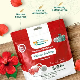 NaturalEvity Hibiscus Tea - Flor De Jamaica Natural - Premium Quality Dried Hibiscus Tea Bags - Perfect for Refreshing Herbal Beverages (50 ct.)
