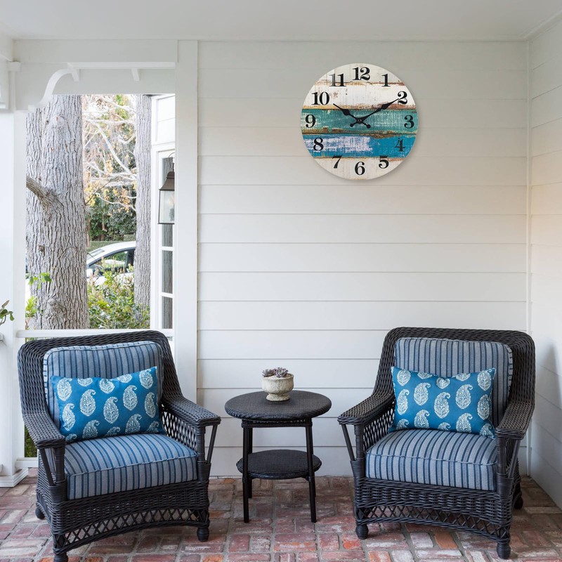 Horizent Indoor Outdoor Glass Clocks Waterproof Rustic Coastal Country Wall