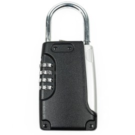 FELGNER KB.G5 Security Box with Shackle / Padlock for Hanging, Key Safe with Combination Code, Storage of Keys, Cards or Small Valuables, Grey / Black