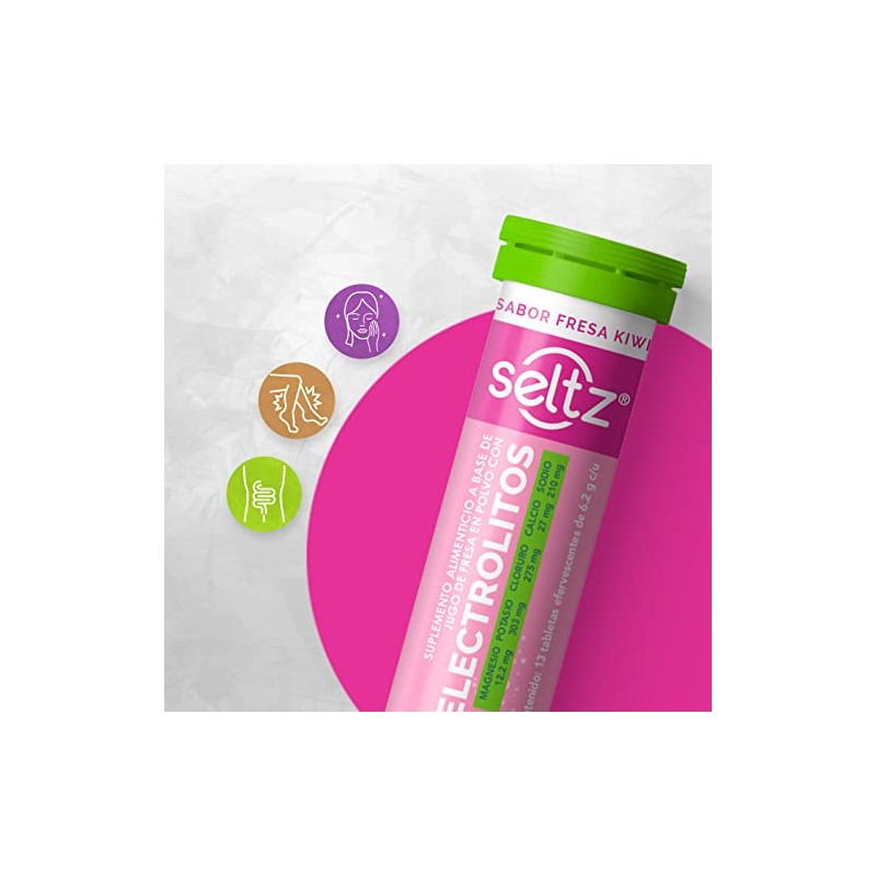 SELTZ Kit Electrolitos Tableta Efervescente, Sabores fresa kiwi más uva,