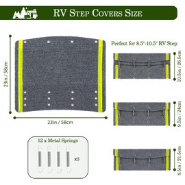 HOMEE RV Step Covers 4 Packs with Reflective Strips,Camper Step Covers 23 Inch Wide RV Step Rugs,Non-Slip Outdoor RV Stair Covers with Install Hook Fit 8" to 11" RV Stair Treads