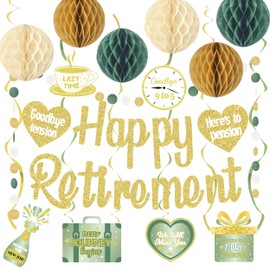 Green Retirement Party Banner Decorations Women Men, Happy Retirement Sign Balloons Hanging Swirls Pompoms Kit, Sage Green Office Retired Party Supplies for Coworker