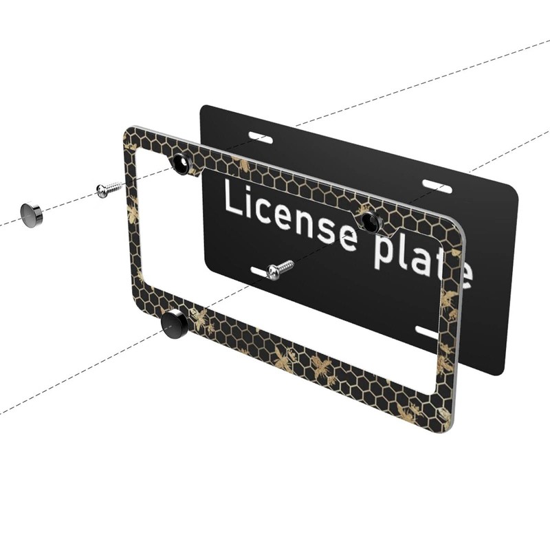 Foruidea Gold Queen Bees and Honeycomb Matte Aluminum License Plate