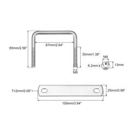 sourcing map Square U-Bolts, 5 Sets 67mm(2.64") Inner Width 65mm Length M8 304 Stainless Steel U Clamp Bolt with Nuts and Plates, for Boat Trailer
