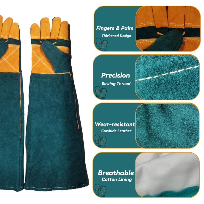 FelRelWel Animal Handling Gloves,23.6" Long Sleeves Gauntlet,Safety Work Glove, Cowhide