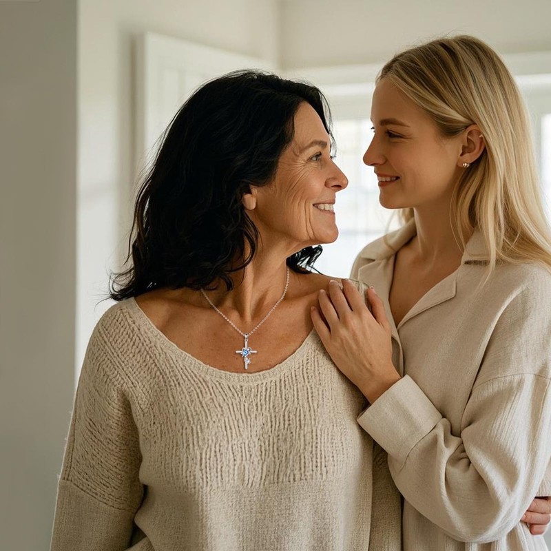 DAYLINLOVE Turtle Cross Chain 925 Sterling Silver Blue Opal Sea