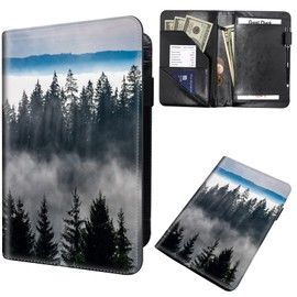 Mxfdegf Server Book for Waitress,Waiter Book Server Wallet Fit Serving Aprons, PU Leather with Zipper and 7 Large Pockets Pen Holder for Checks Pen Holder Personal Organizer Wallet,Nature Mountain Forest