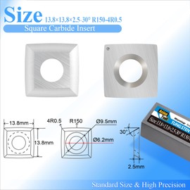 Asieg Tool 13.8x13.8x2.5mm-R150-4R0.5 Square Tungsten Carbide Replacement Cutter Inserts Knives Blades for Felder Silent-Power Spiral Cutterblock, Felder Planers Jointers,Hammer,and Format-4