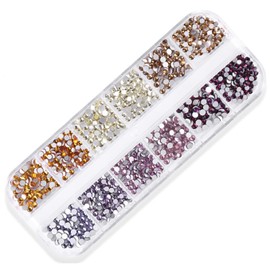 Nail Art Deluxe Flatback Rhinestones with Box (Peach + Champaign + Chestnut + Ameth + Lilac + Violet), Beauties Factory Nail Art Gems Crystals Decals (Color M)