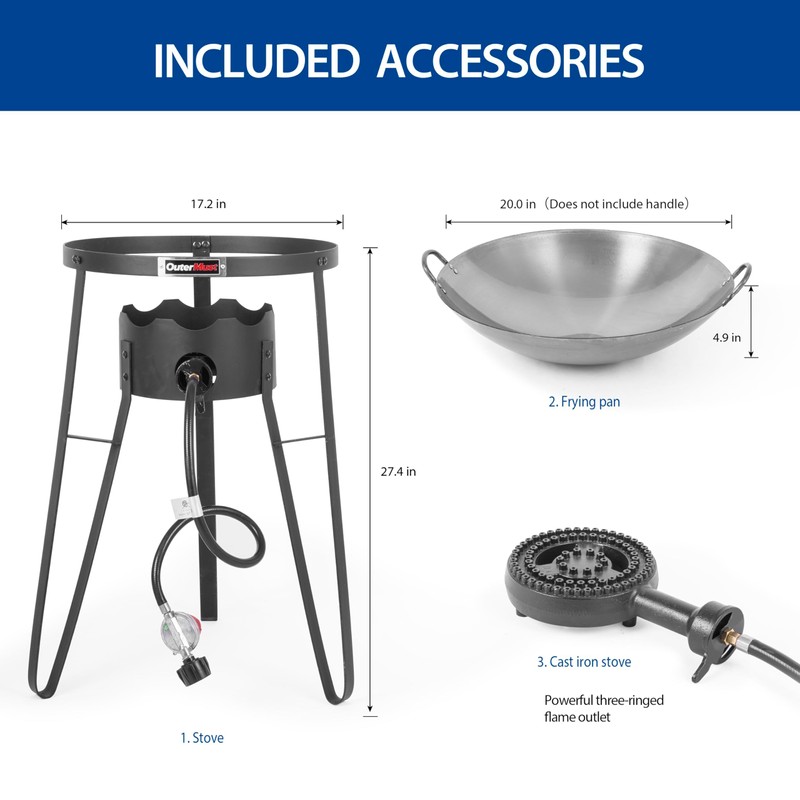 Outdoor Cooker with Iron Wok and Propane Burner, 54,000 BTU