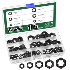 Keadic 105 Stück Push On Lock Nuts Sortiment Kit, interne Zahn Stern Schloss Scheiben M6 M8 M10 M12 M14 Push On Scheiben Schnellgeschwindigkeit Verriegelung Scheiben für Industrie (Schwarz)