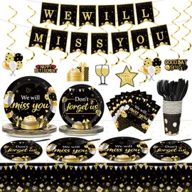 184pcs We Will Miss You Party Supplies Going Away Party Plates Napkins Cups Tablecloth Swirl Banner Farewell Decorations Party Disposable Tableware Kit Retirement Party Decoration for Leaving Serve 25