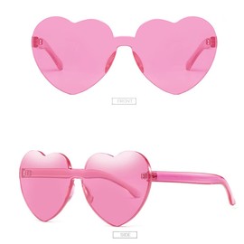 YooThink Love Heart Shaped Sunglasses for Women Colorful Rimless Sunglasses Party Sunglasses (Pink)