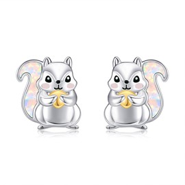 DAYLINLOVE Squirrel Earrings 925 Sterling Silver Opal Squirrel Stud Earrings Animal Jewellery Gift for Women Girls Women Mother Squirrel Lovers, Sterling Silver, No Gemstone