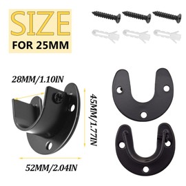 Ruidee Pack of 4 Round Tube Brackets 25 mm Stainless Steel U-shaped Bracket Flange Rod Holder for Cupboard, Bathroom, Curtain Rod Holder (FL/Black/25 mm)