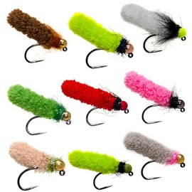 Outdoor Planet 24 Guide Recommended Tungsten Beadhead Mop Flies Assortment | Mop Jig Tungsten Bead and Barbed Hooks | Fly Fishing Flies for Trout Size #10, 12, 14