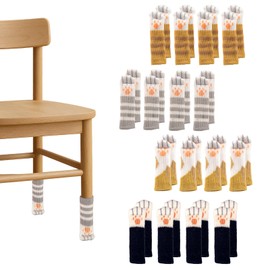 ShikaShito 32 Pieces (8 Sets) Chair Socks for Hardwood Floors: Cat Paw Furniture Socks for Avoiding Scratches and Noise, Knitted, Multi-Style Available