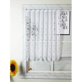 Yaland Jacquard Net Curtain with Tendrils Pattern Kitchen Curtain with Perforated Strip Country House Style Short Curtain 1 Piece White W x H 150 x 90 cm