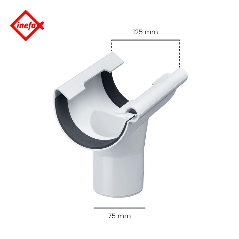 INEFA Drain pipe semicircular, PVC NW125/DN75 white hanging pipe gutter