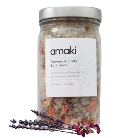 Amaki Herbal Bath Soak Blend of Epsom and Dead Sea Salt Infused with Lavender Essential Oil - for Stress Relief, Reduce Sore Muscle, Skin Soothing - Luxury Gift Set of 2, 8 Ounces Jars