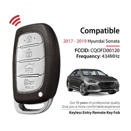 Keylessbest Replacement for 2017 2018 2019 Hyundai Sonata Key Fob Remote Control CQOFD00120 4 Buttons 434MHz