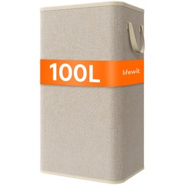 Lifewit 100L Large Tall Laundry Hamper, Collapsible Laundry Basket with Handles, Foldable Clothes Hampers for Laundry, Portable Dirty Clothes Hamper for Dorm College Badrom Bathroom, Beige