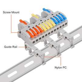 5PCS DIN Rail Terminal Blocks Kit, 3 in 12 Out Universal Compact Lever Wire Connector for Electrical Wires, Detachable Ground Circuit Terminal Blocks for Circuit Inline 28-12 AWG