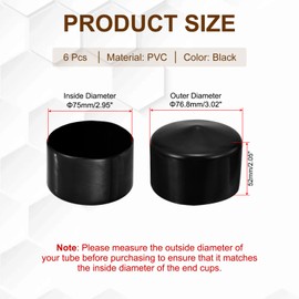 PATIKIL 75mm/2.95" Rubber End Caps, 6 Pcs Screw Caps Covers Flexible Blot Protector PVC for Screw Bolt Ends Tube Thread Caps, Black