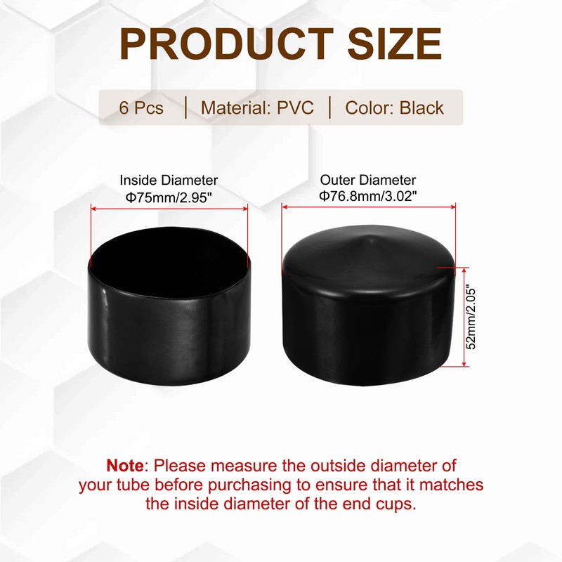 PATIKIL 75mm/2.95" Rubber End Caps, 6 Pcs Screw Caps Covers