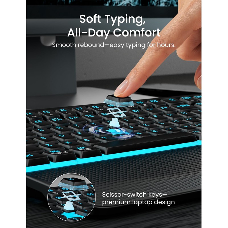 SABLUTE Wireless Backlit Keyboard and Mouse Combo, Rechargeable Quiet