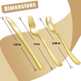 Zcaukya 200 Pieces Gold Plastic Silverware Set, Disposable Cutlery Set Including 100 Forks, 50 Knives and 50 Spoons, Eating Implements Flatware in Bulk for Dinner, Weddings and Birthday Parties