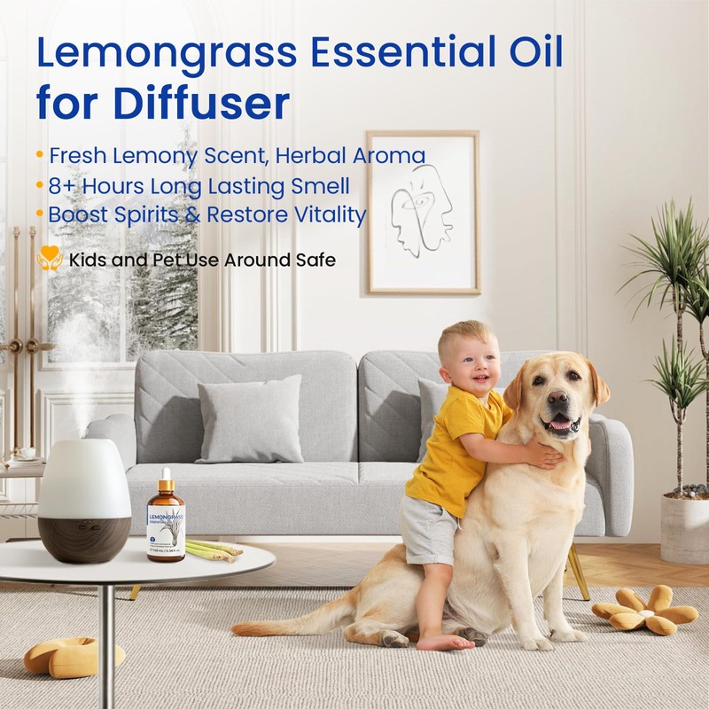 HIQILI Lemongrass Essential Oil, 100% Pure Natural Undiluted Premium Oils