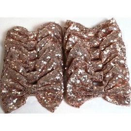 CLGIFT Set of 12 Large 5 inches Rose gold Sequin Bows,,DIY Bows,Wholesale Bows/ NO CLIP