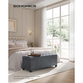 SONGMICS Velvet Storage Ottoman Bench, Foot Rest with Legs, 15.7 x 43 x 15.7 Inches, End of Bed Bench, Storage Chest, Load up to 660 lb, for Living Room, Bedroom, Entryway, Slate Gray ULSF089G01