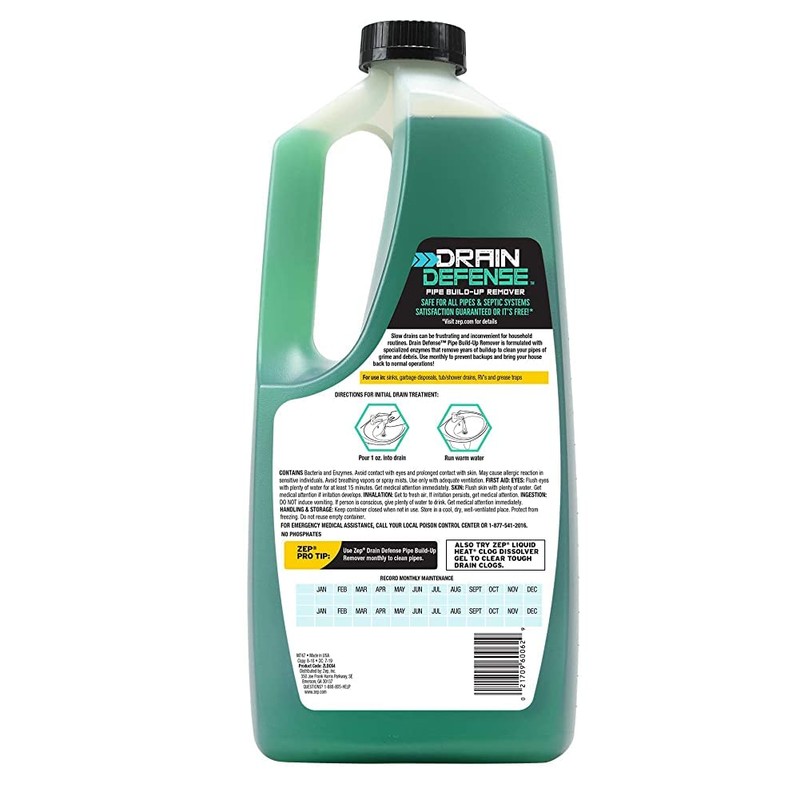 Zep Drain Defense Pipe Build-Up Remover - 64 Ounces -