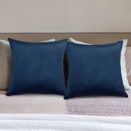 Pack 2 Navy Blue Velvet Cushion Covers 45 x 45 cm Invisible Zipper 515-0315